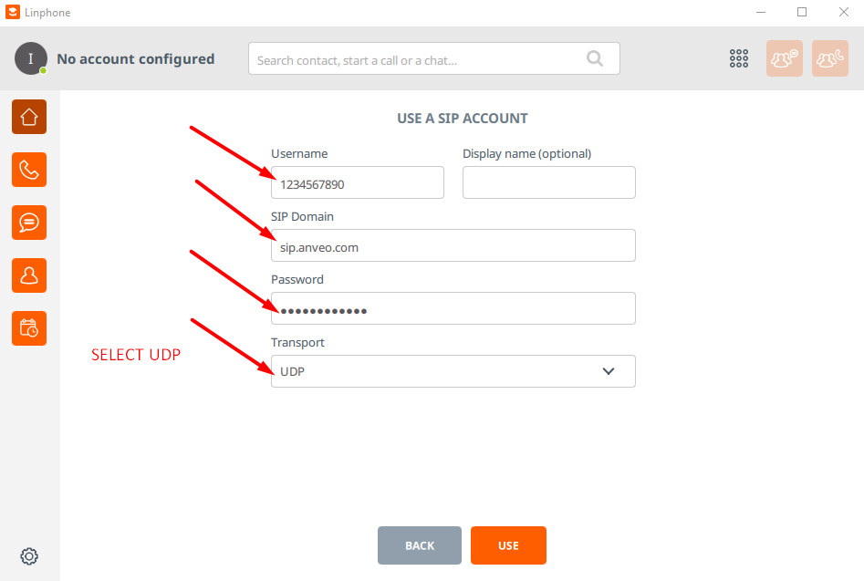 Use Linphone With Anveo Step 3
