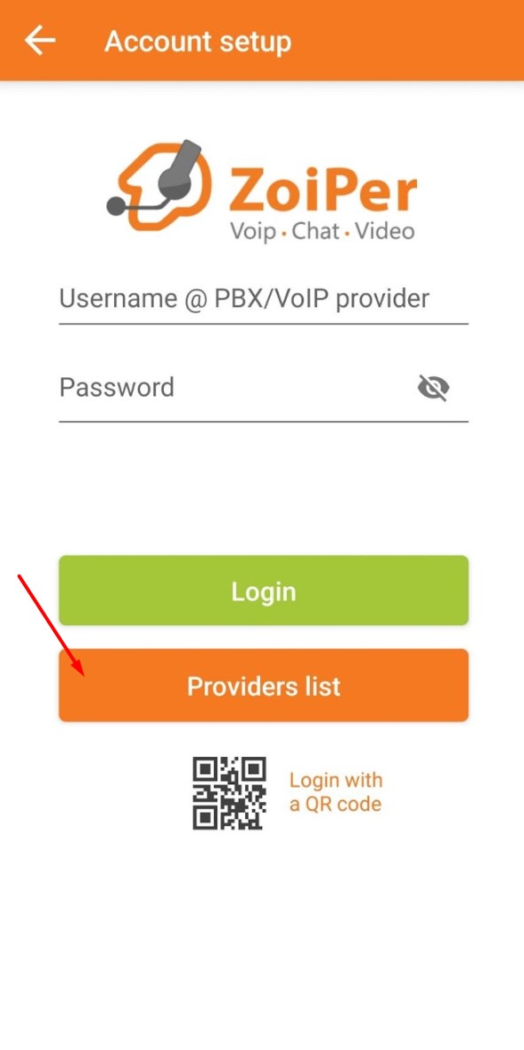 Zoiper Log In Screen