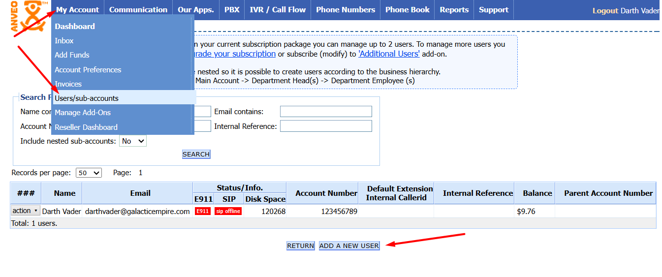 Create New Anveo User